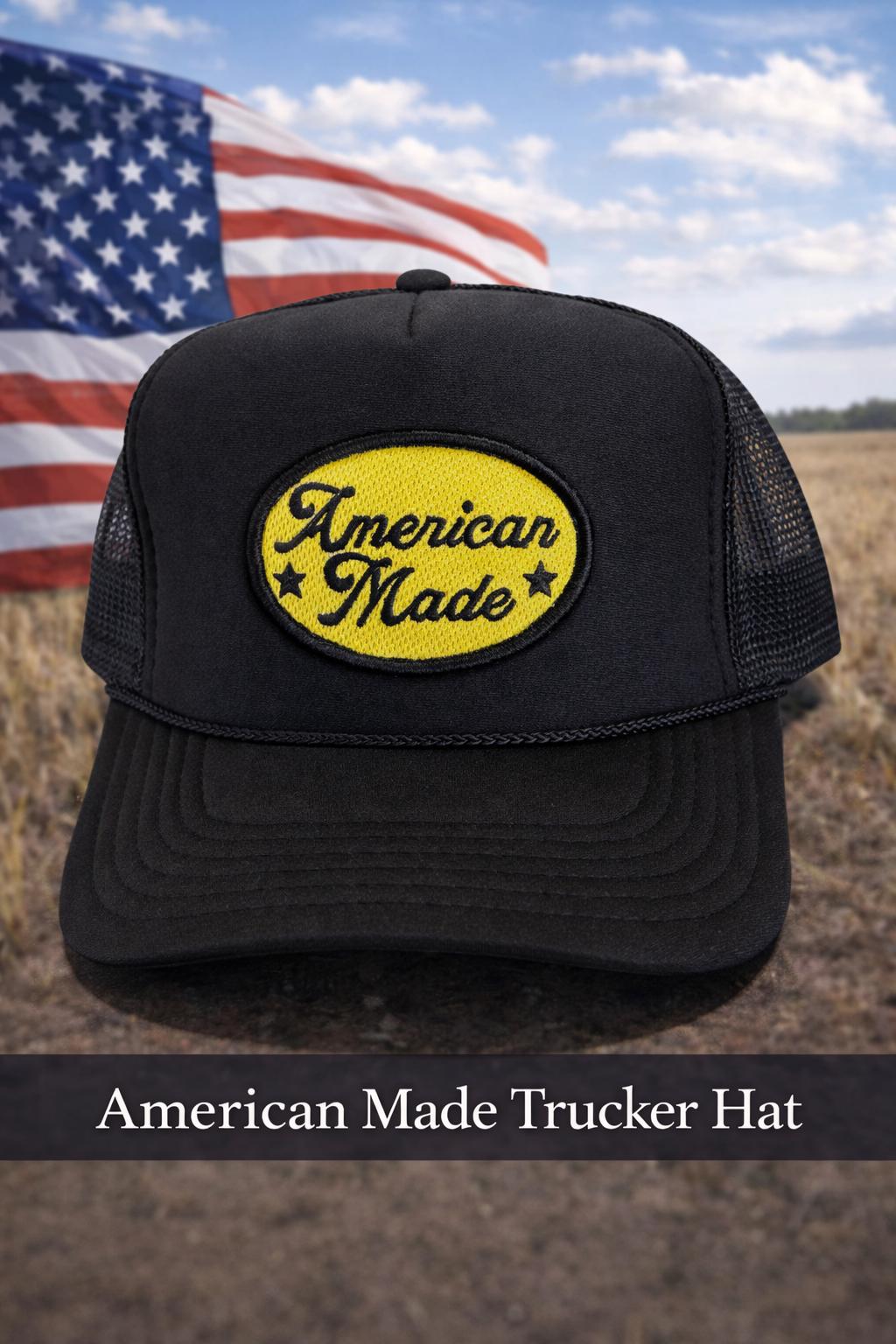 American Made Trucker Hat | Black Mesh Snapback | Patriotic Hat | USA Inspired Trucker Cap | Unisex Everyday Hat