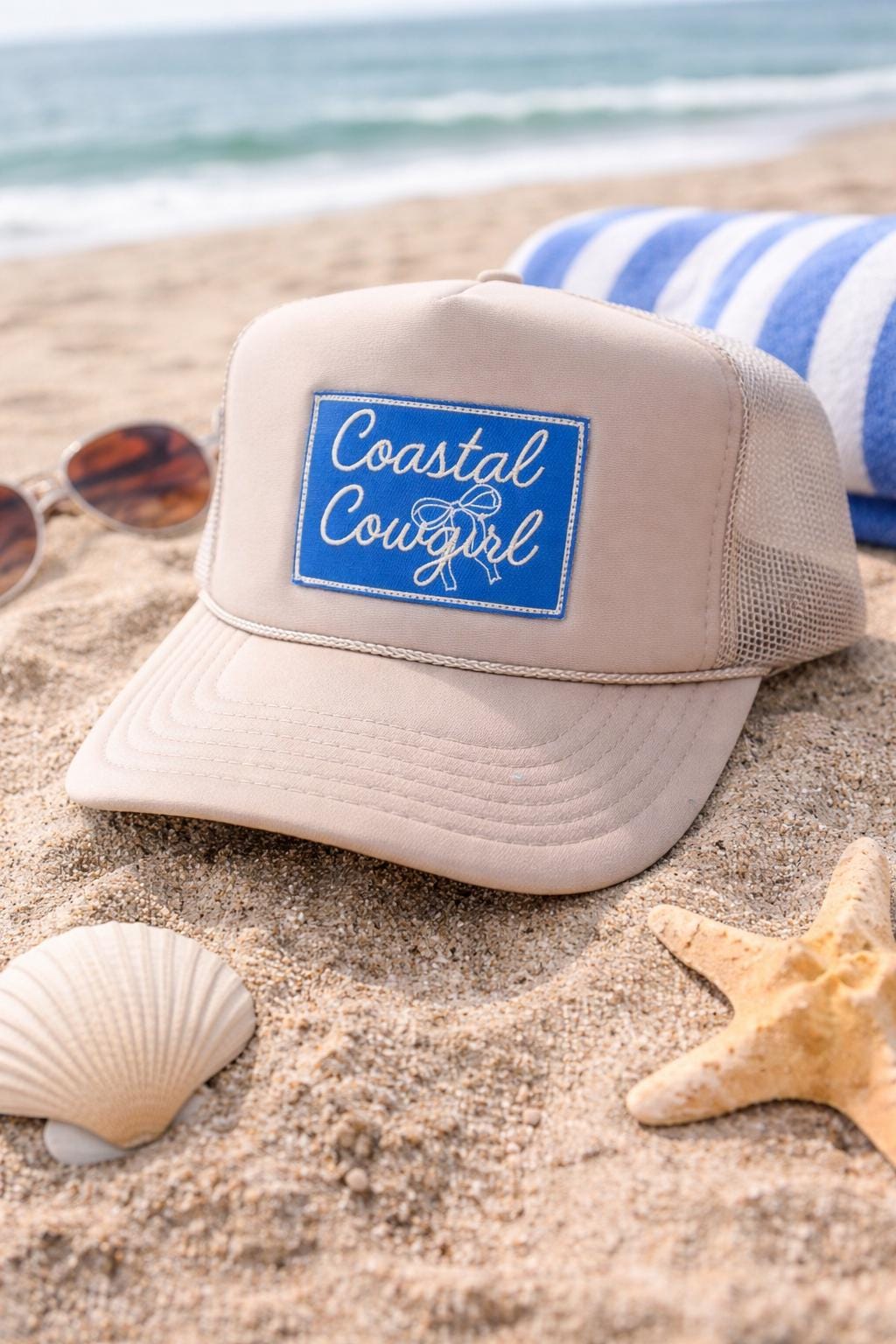 Coastal Cowgirl Trucker Hat – Beach Cowgirl Hat – Western Coastal Cap – Cute Summer Hat – Country Girl Beach Style