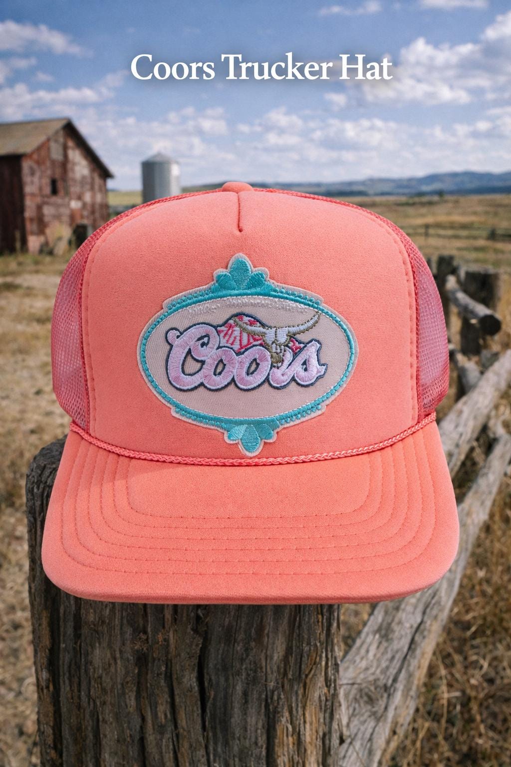Coors Trucker Hat – Coral Pink Foam Mesh Hat, Country Western Snapback, Vintage Beer Style Hat