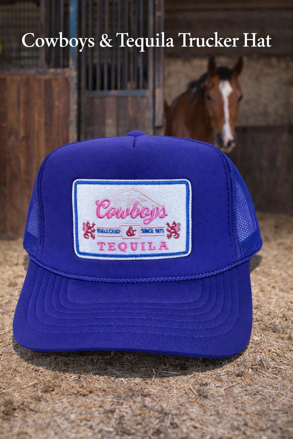 Cowboys Tequila Trucker Hat  Royal Blue Western Foam Mesh Hat, Cowgirl Style Snapback, Country Hat