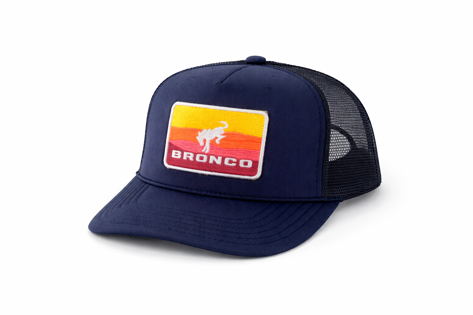 Bronco Trucker Hat – Retro Sunset Patch Snapback