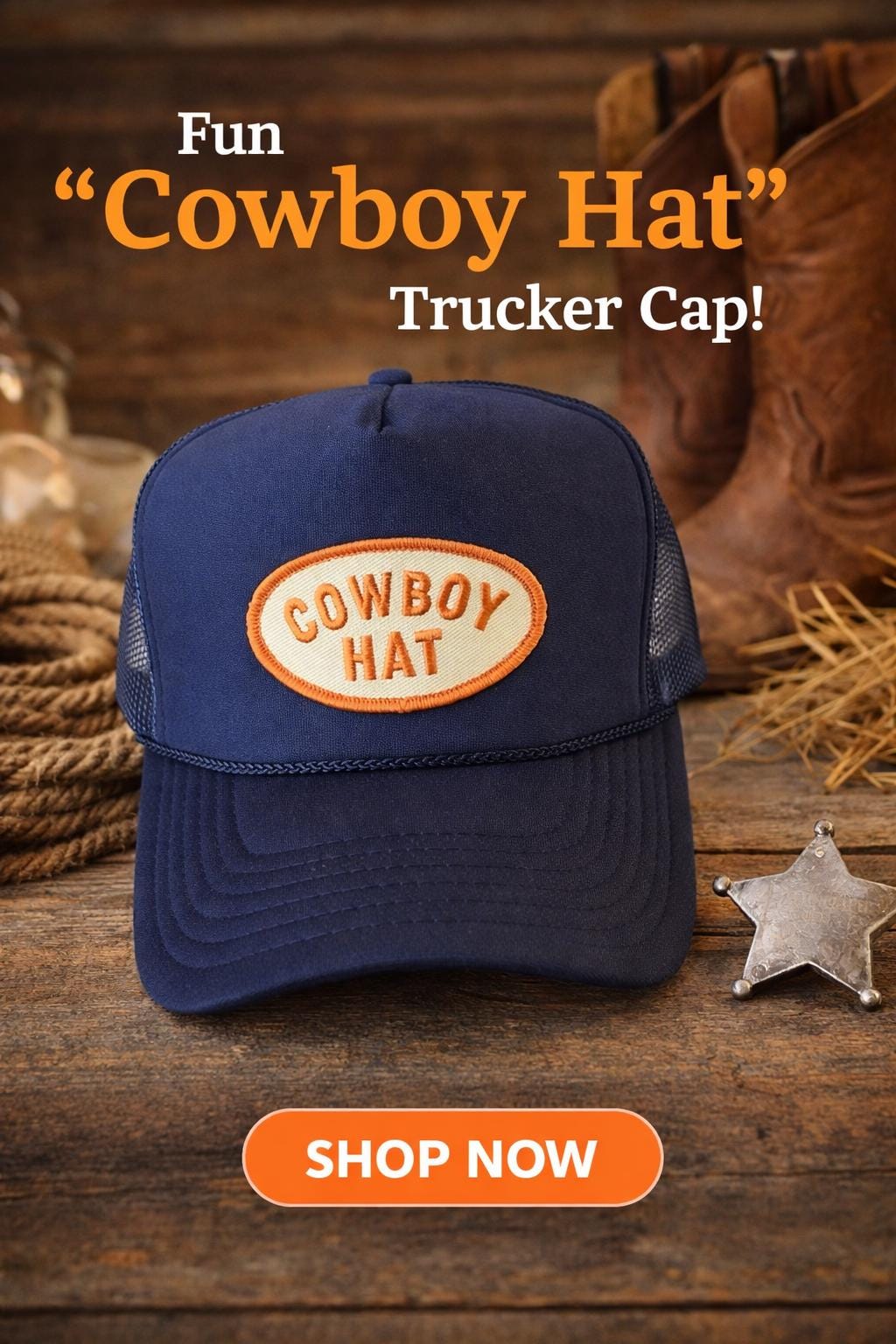 Cowboy Hat Trucker Cap – Funny Western Hat – Vintage Style Mesh Snapback – Country Gift for Men & Women