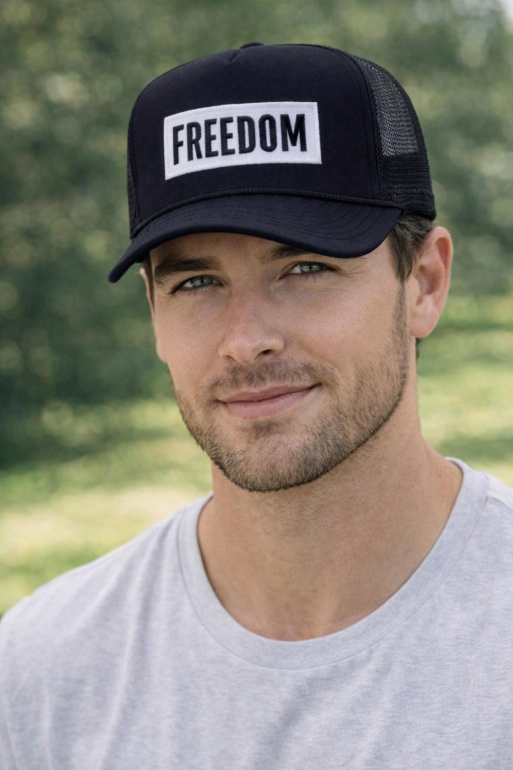 Black Freedom Trucker Hat | White Embroidered Patch, Unisex Americana Style