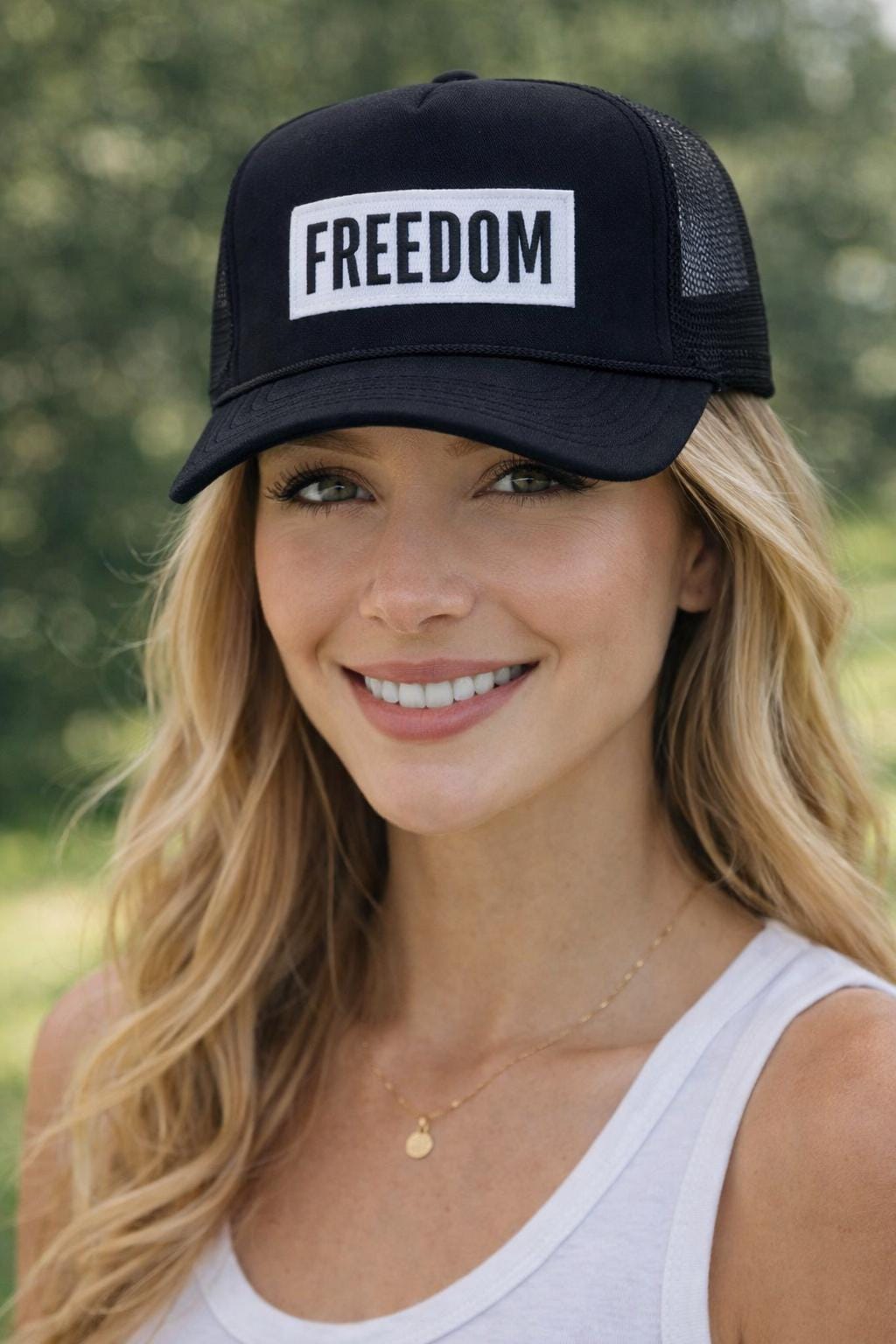 Black Freedom Trucker Hat | White Embroidered Patch, Unisex Americana Style