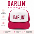 Darlin' Trucker Hat – Red White Retro Baseball Cap, Adjustable Snapback