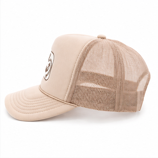 Yee Haw Rope Trucker Hat – Western Cowgirl Cap – Neutral Beige Mesh Snapback – Country Western Style Hat – Rodeo Outfit Accessory