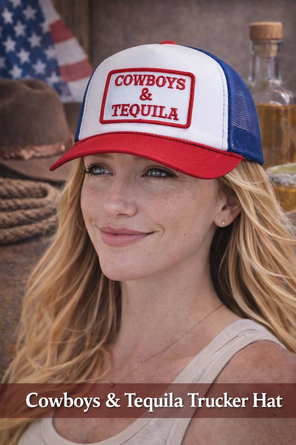 Cowboys Tequila Trucker Hat | Red White Blue Western Cap