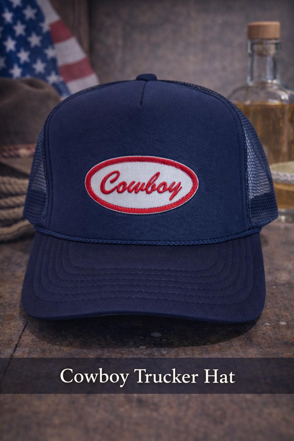 Cowboy Trucker Hat – Navy Mesh Snapback, Western Style Hat, Country Aesthetic Cap, Unisex Western Hat