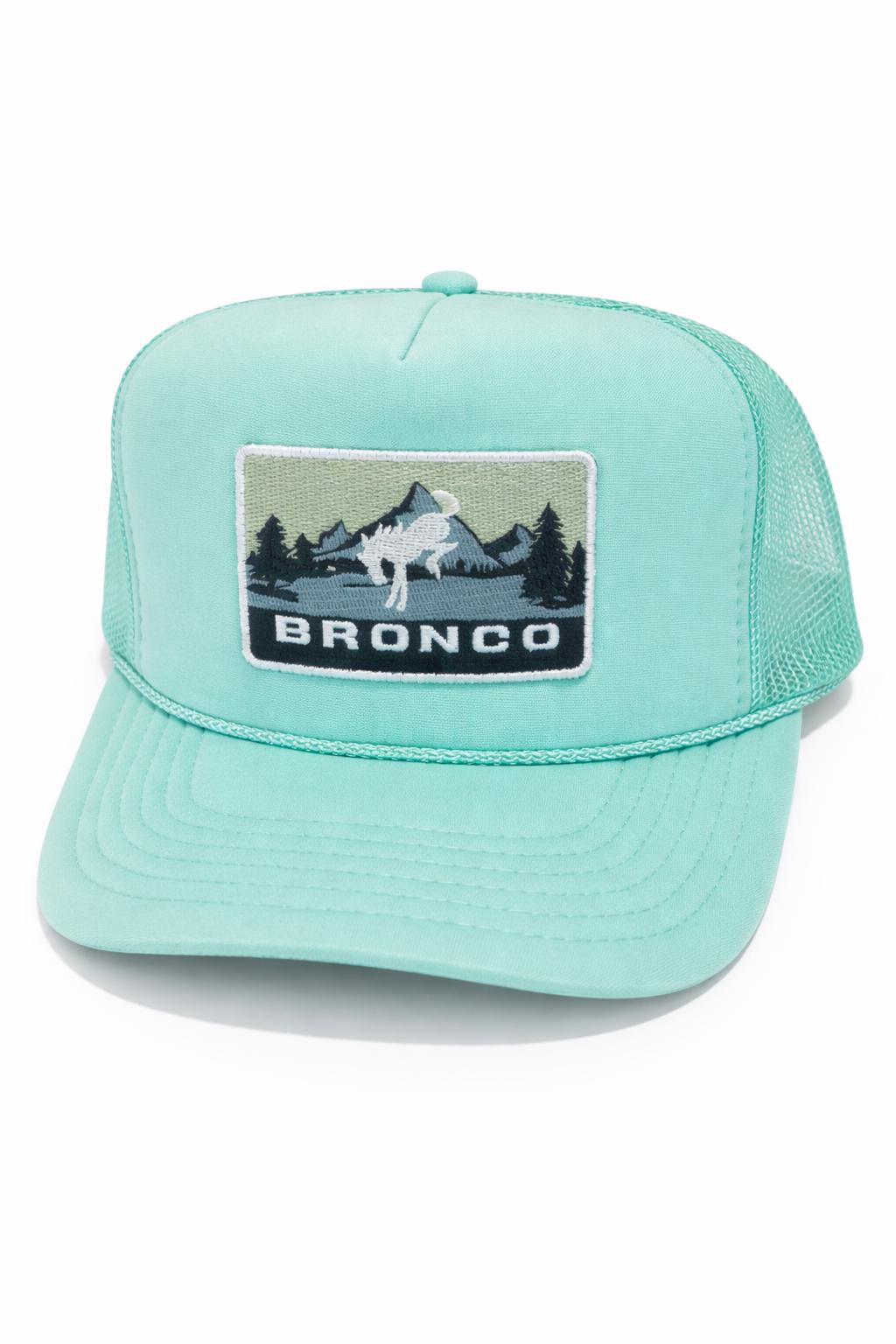 Mint Green Bronco Trucker Hat – Embroidered Mountain Patch Snapback