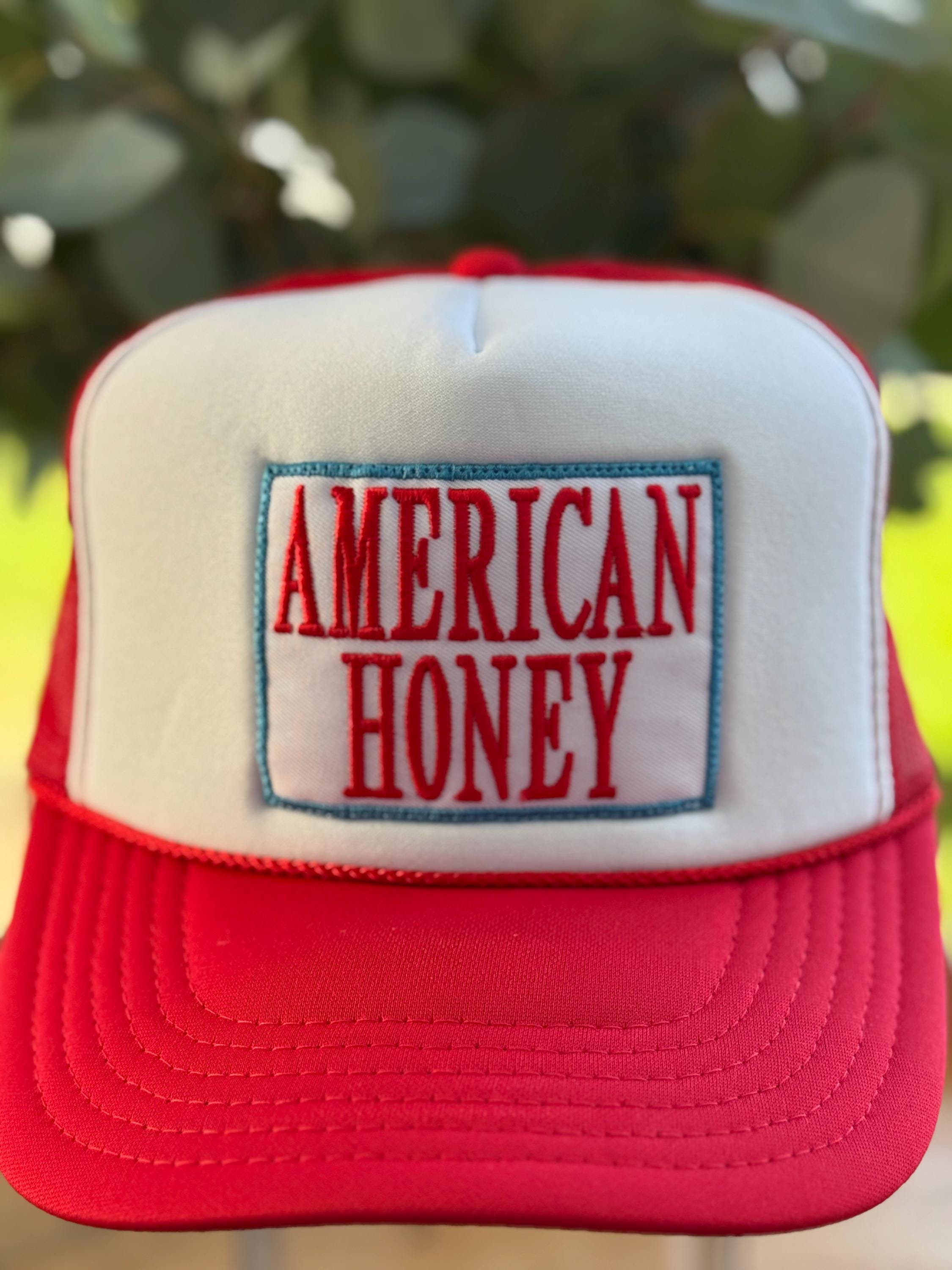 American Honey Trucker Hat – Red & White Vintage Style Snapback, Patriotic Country Western Cap