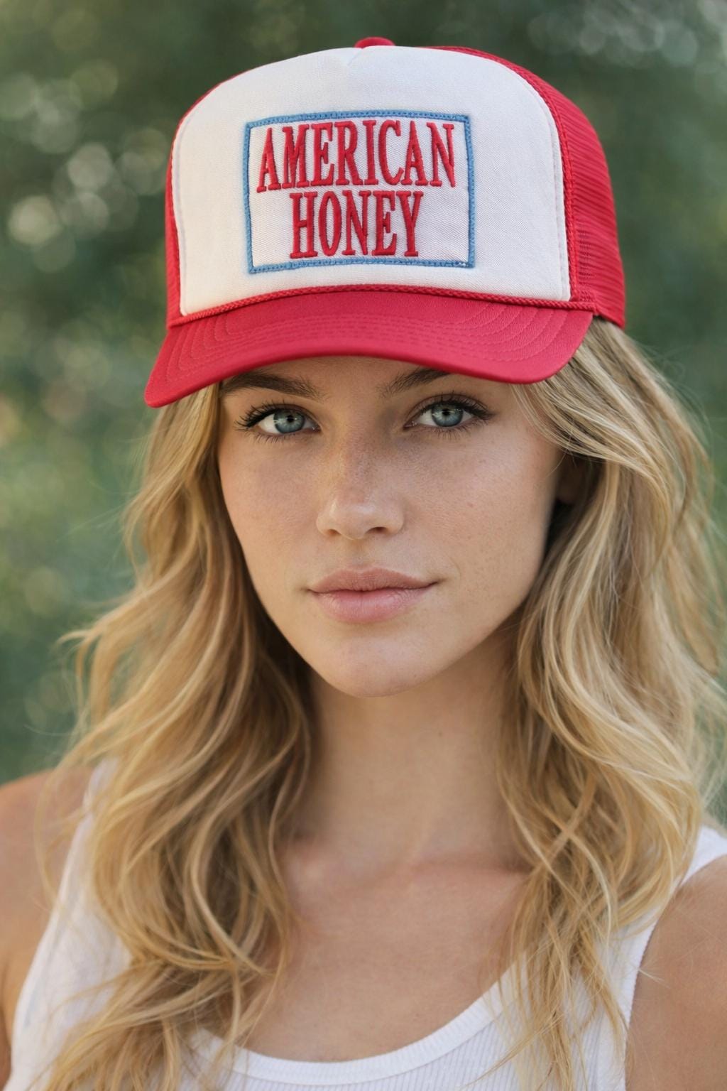 American Honey Trucker Hat – Red & White Vintage Style Snapback, Patriotic Country Western Cap