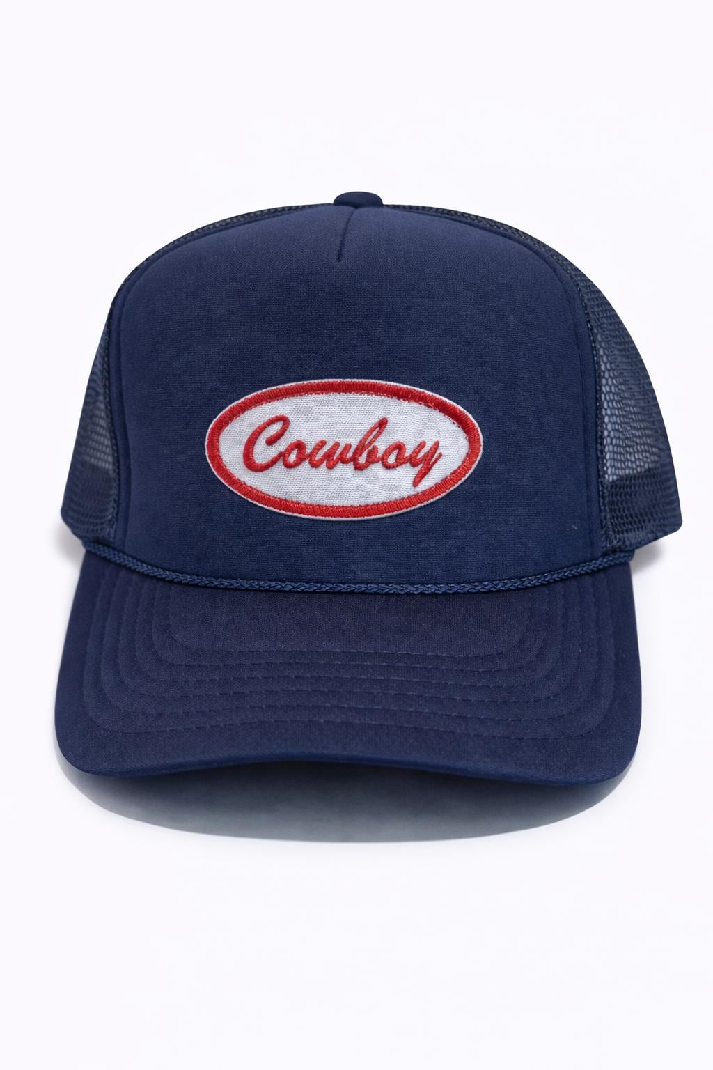 Cowboy Trucker Hat – Navy Mesh Snapback, Western Style Hat, Country Aesthetic Cap, Unisex Western Hat