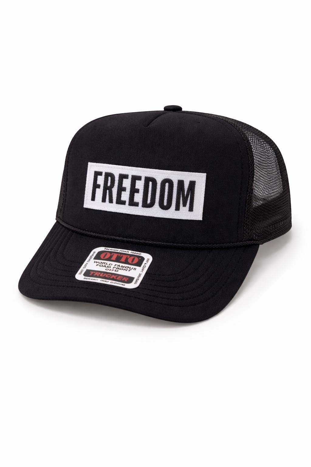 Black Freedom Trucker Hat | White Embroidered Patch, Unisex Americana Style