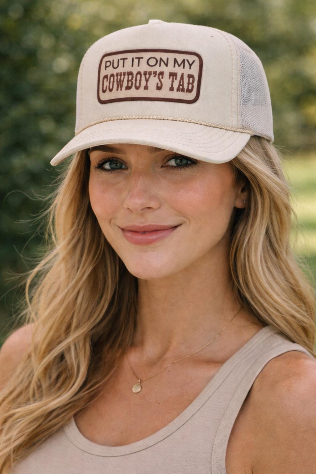 Cowboy's Tab Trucker Hat | Cream Western Cap, Unisex Fit