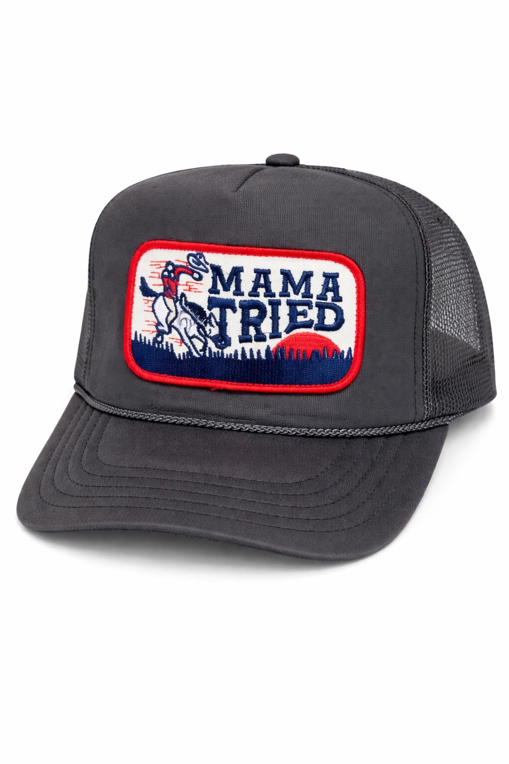 Mama Tried Trucker Hat Western Cowboy Patch Hat Charcoal Gray Trucker Cap Country Concert Hat Unisex Western Gift