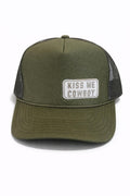 Kiss Me Cowboy Trucker Hat | Olive Green Western Hat | Cute Cowgirl Trucker Cap | Country Concert Hat | Womens Western Gift