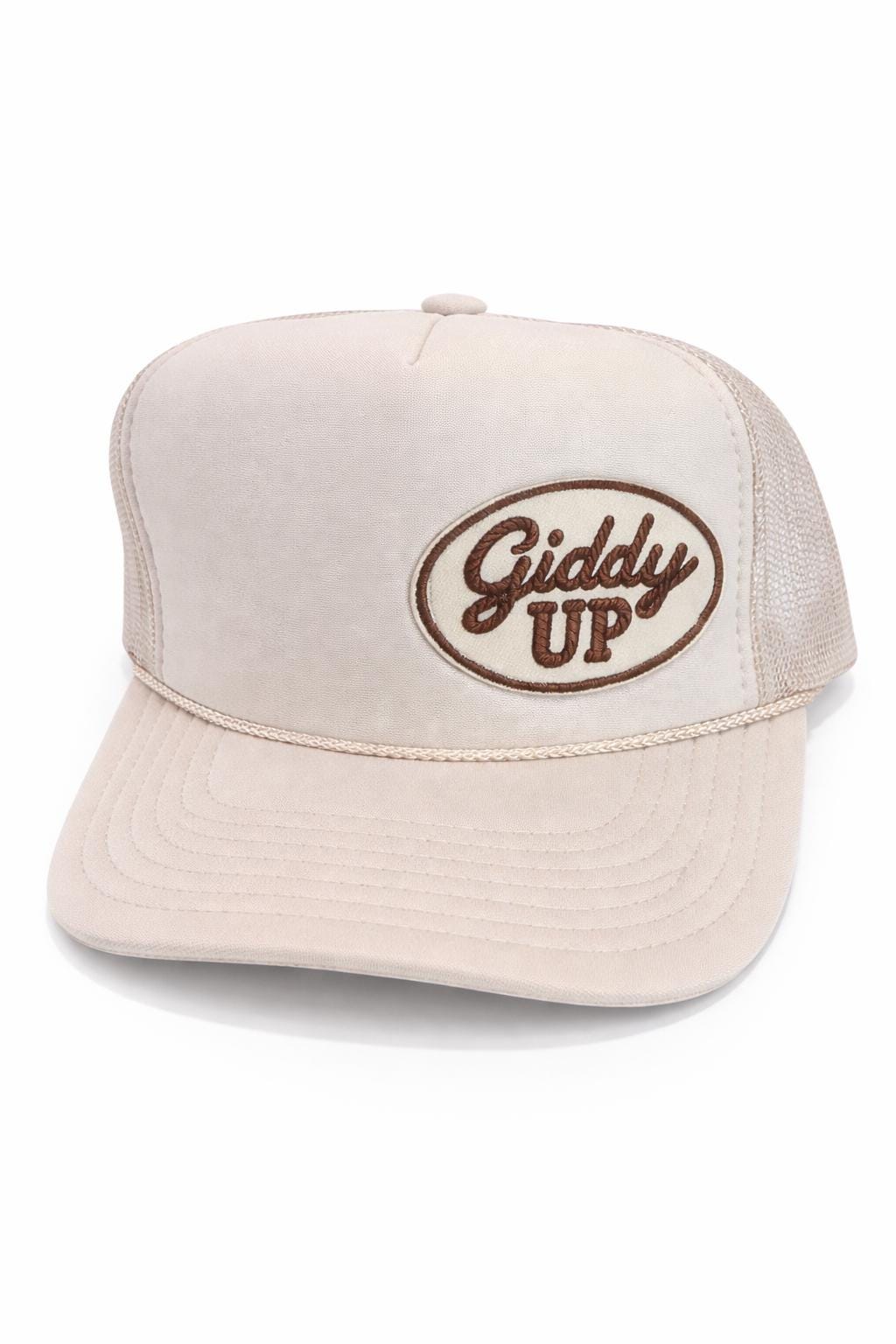 Giddy Up Trucker Hat – Neutral Western Foam Mesh Hat, Cowgirl Style Snapback, Farm & Ranch Hat