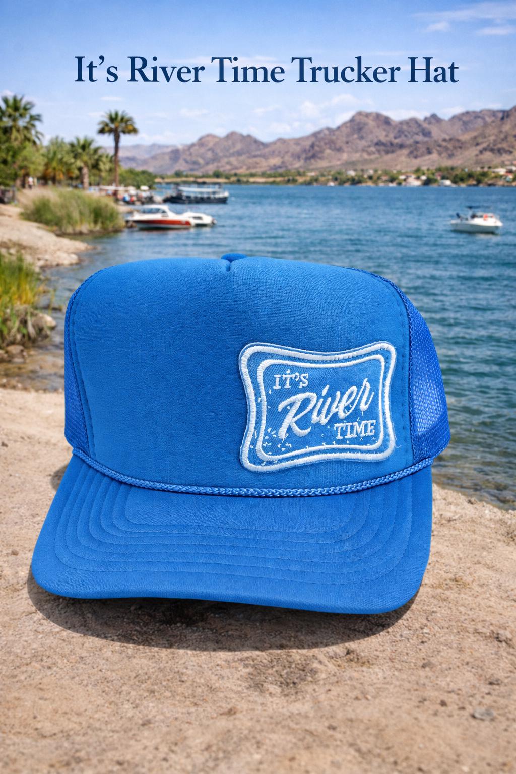 It’s River Time Trucker Hat – Blue Foam Mesh Hat, Lake & Boat Hat, Summer River Life Snapback