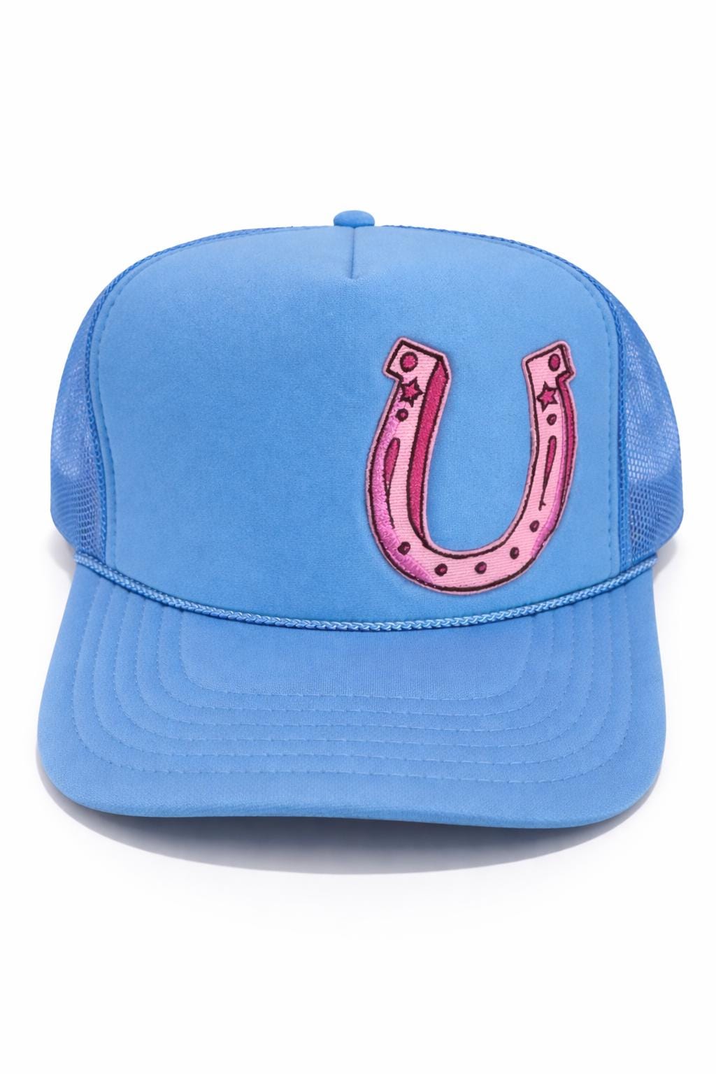 Light Blue Embroidered Horseshoe Trucker Hat – Western Cowgirl Snapback Style