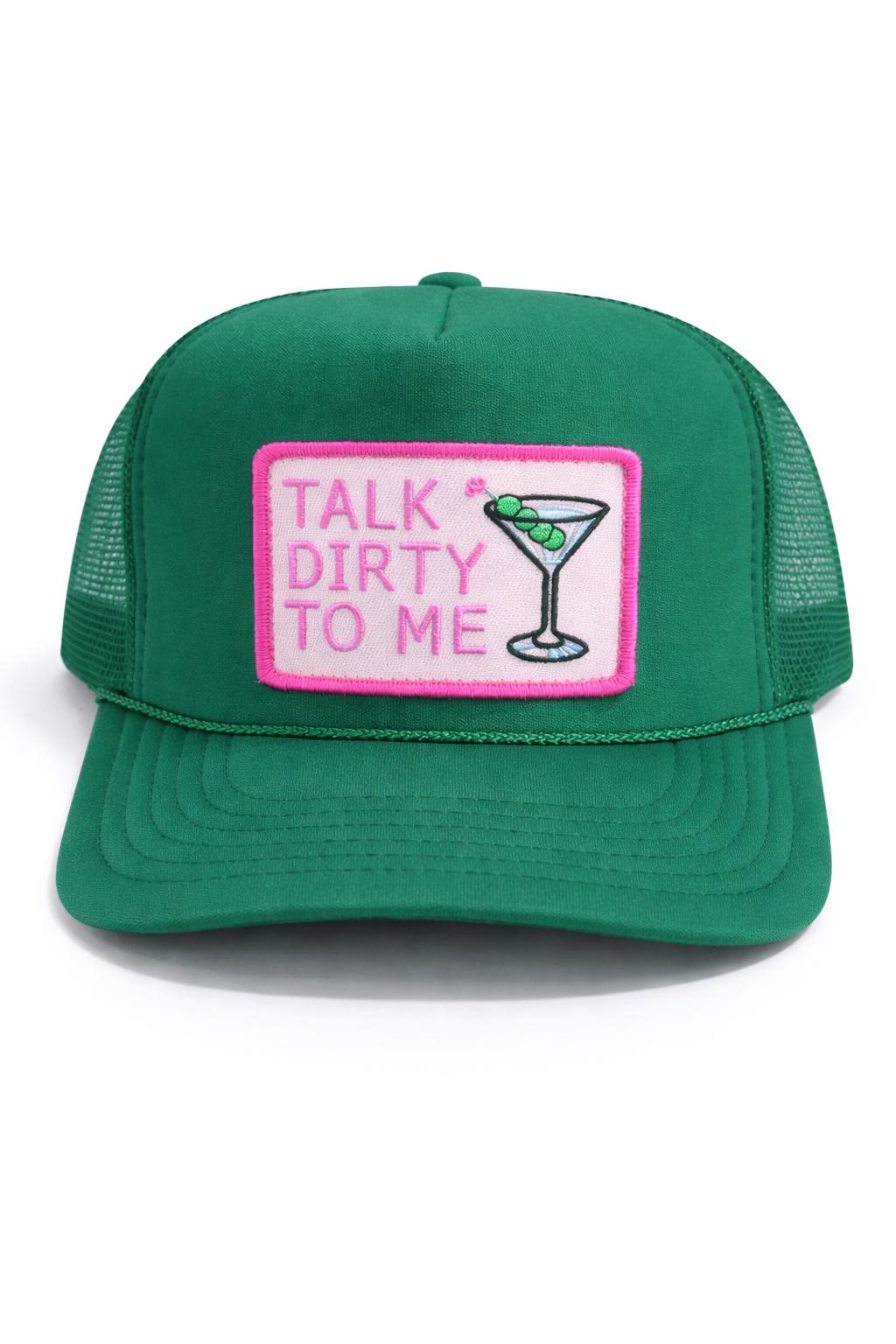 Talk Dirty to Me Trucker Hat – Green Embroidered Martini Cocktail Snapback