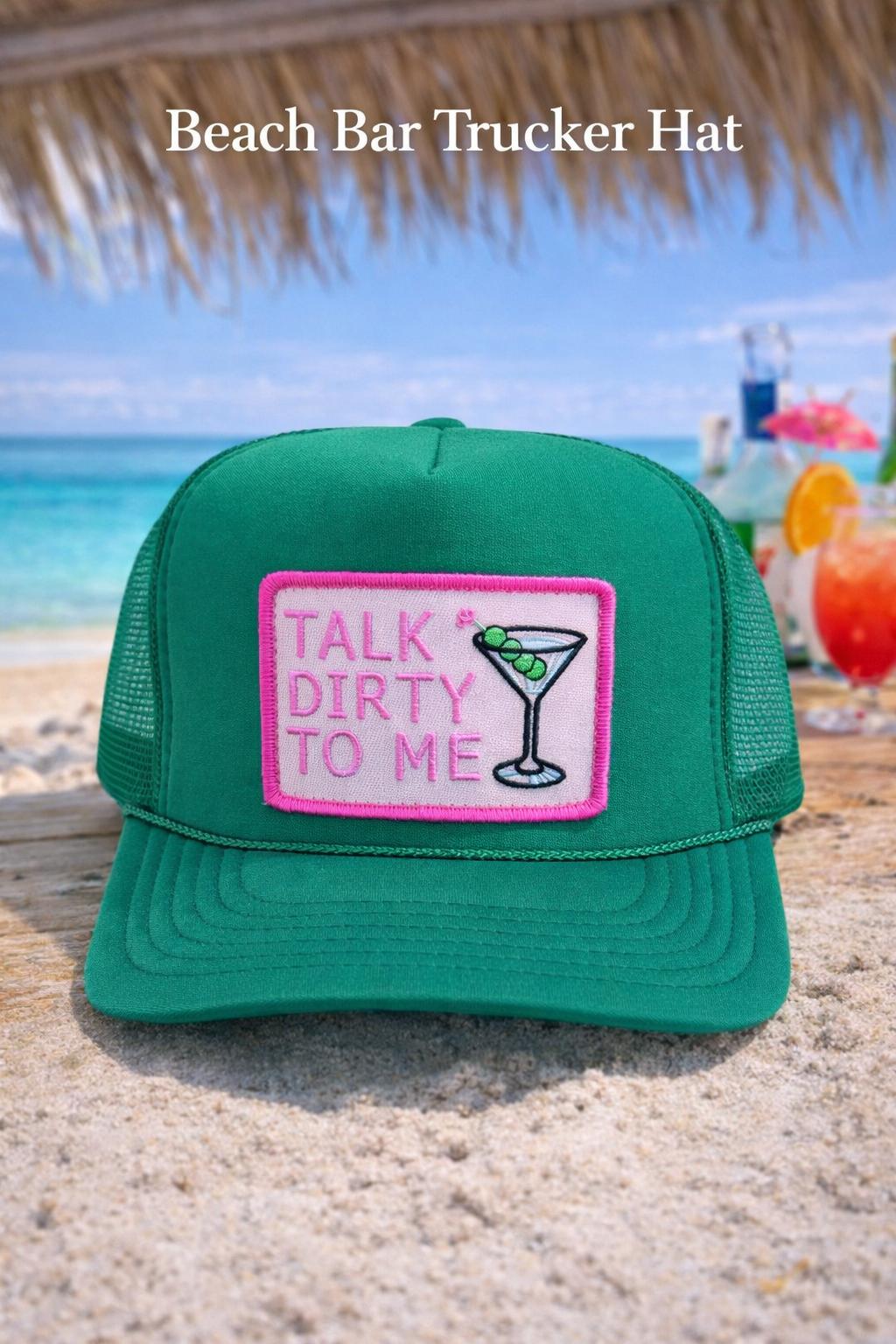 Talk Dirty to Me Trucker Hat – Green Embroidered Martini Cocktail Snapback