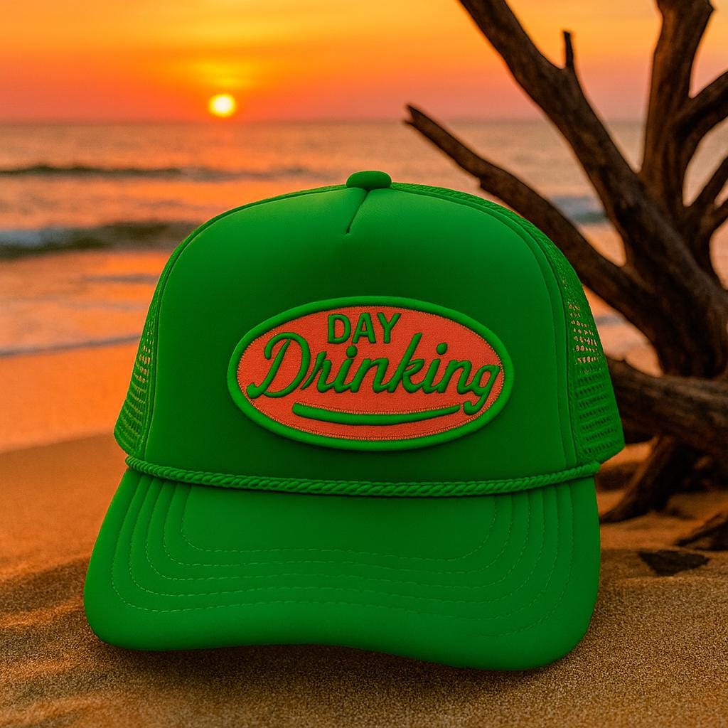 Day Drinking Trucker Hat | Funny Green Snapback Hat | Vintage Style Mesh Cap | Party Hat | Gift for Friends