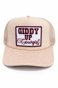 Giddy Up Cowgirl Trucker Hat – Beige Embroidered Western Snapback