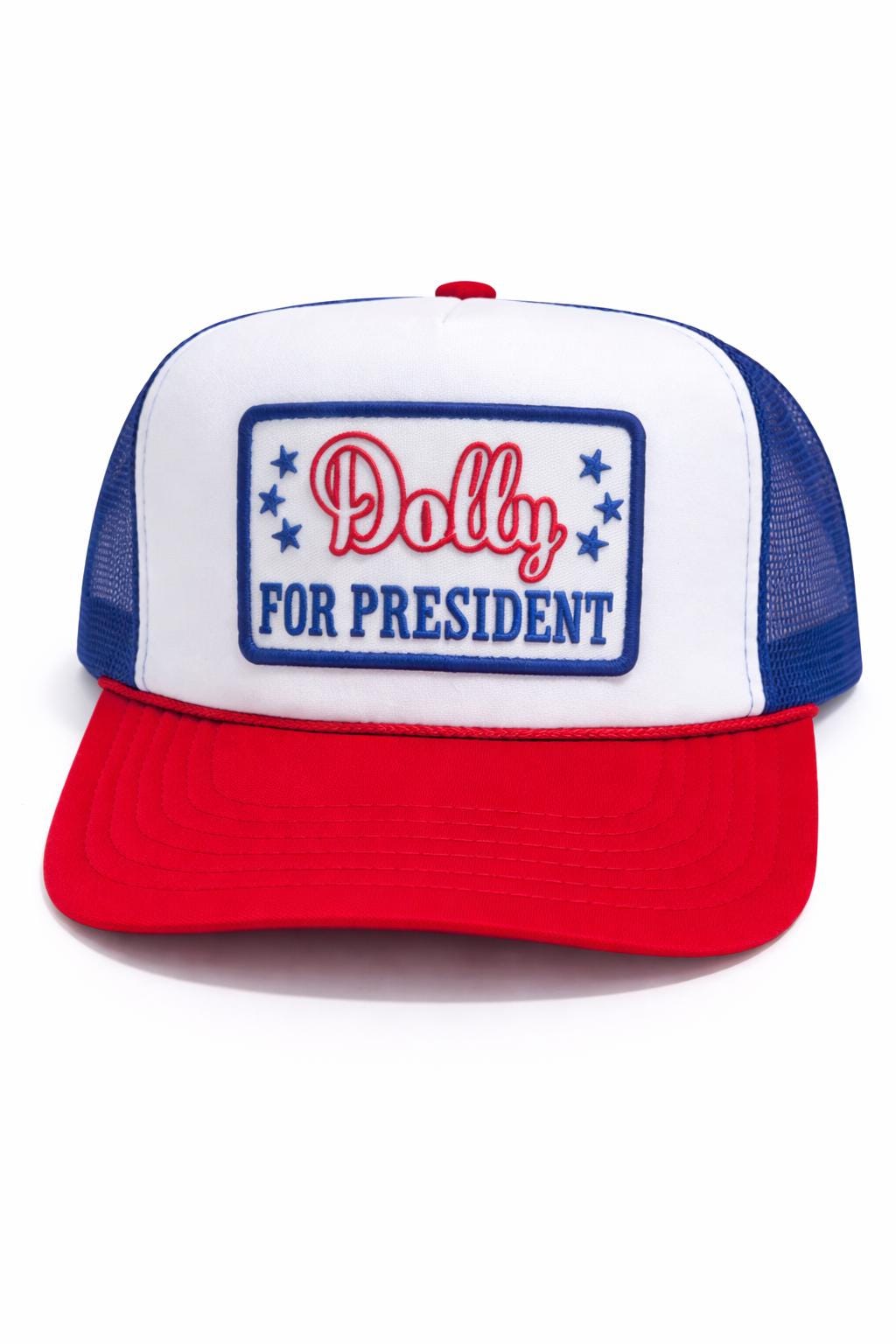 Dolly for President Trucker Hat – Red White Blue Foam Mesh Hat, Americana Patriotic Snapback
