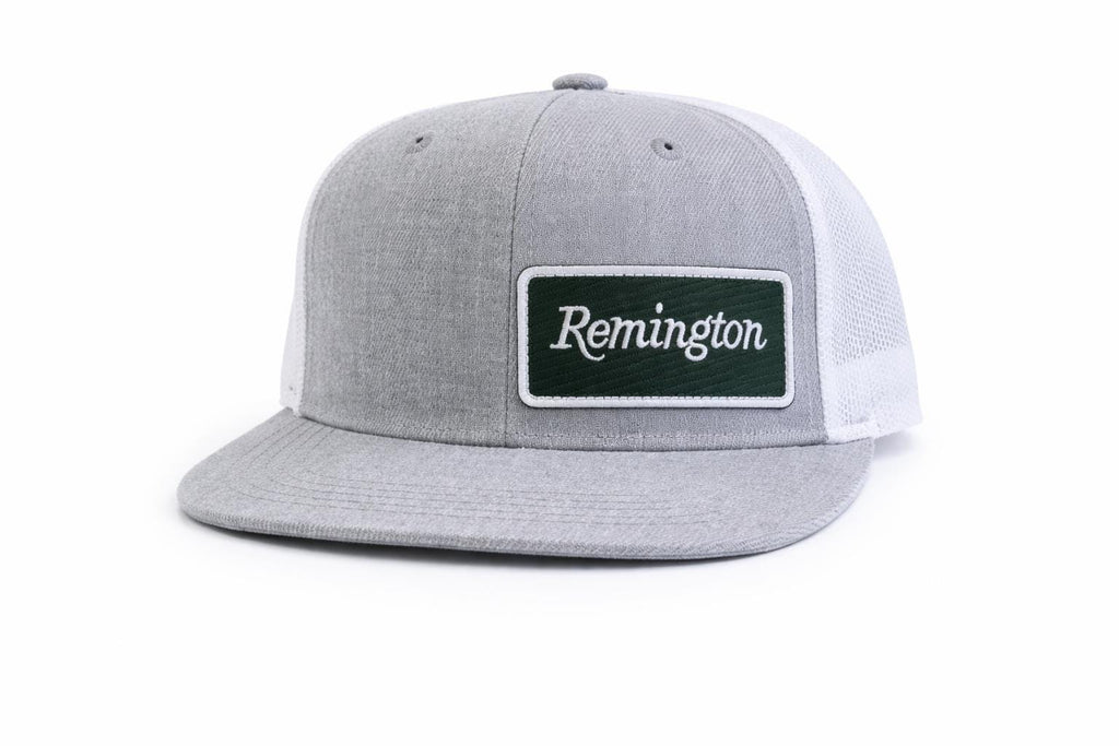 Remington Trucker Hat | Grey Outdoor Snapback Cap | Embroidered Logo Heritage