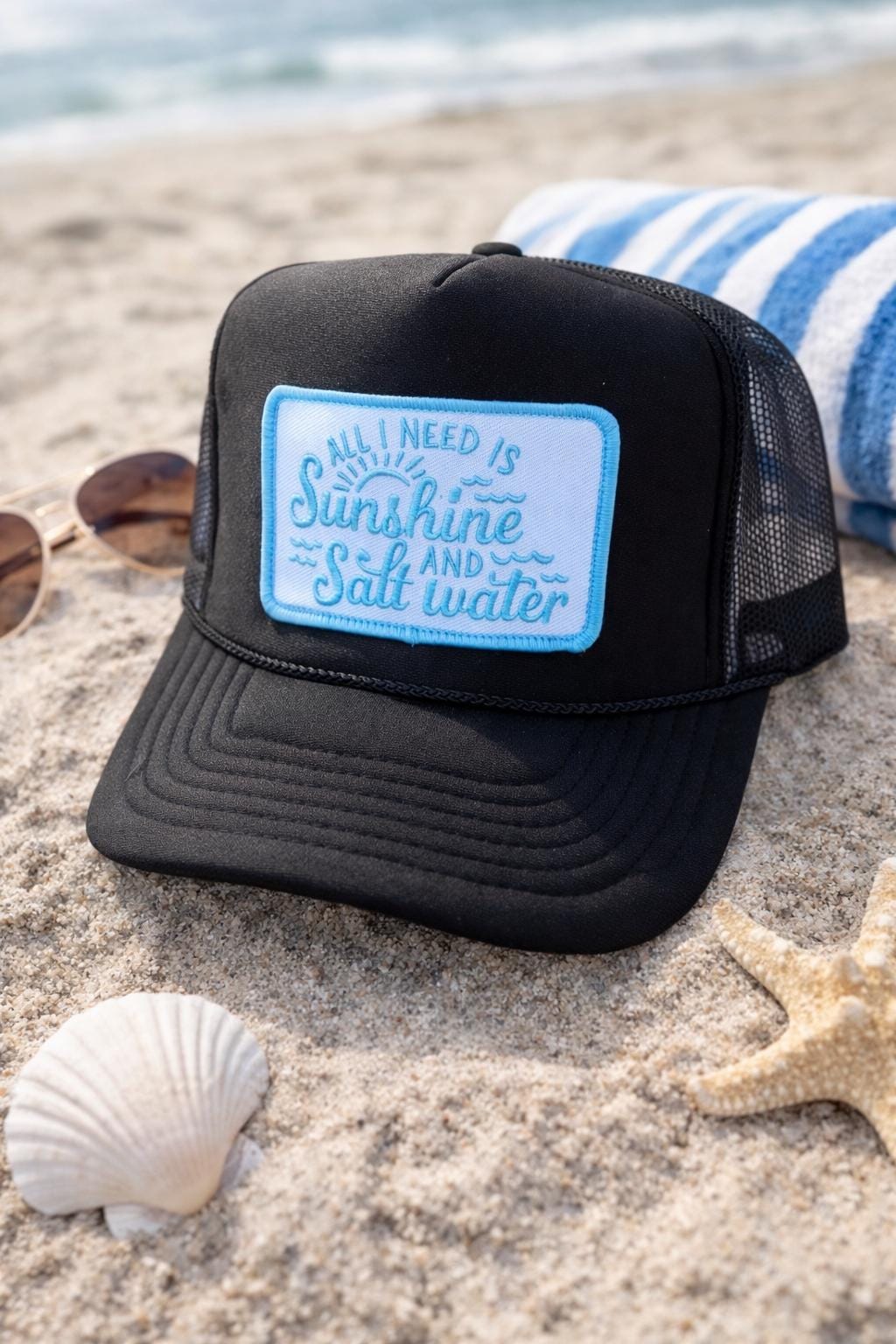 Sunshine Salt Water Trucker Hat – Beach Hat – Summer Trucker Cap – Coastal Vibes Hat – Vacation Hat for Women