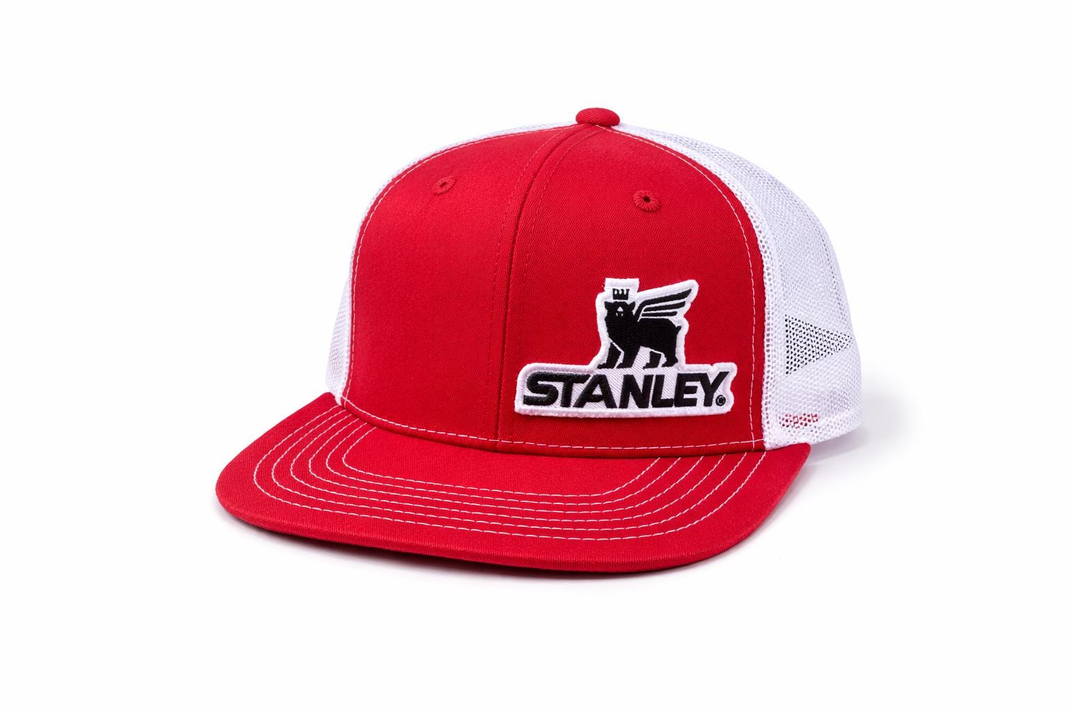 Stanley Trucker Hat | Red Snapback Hat | Stanley Tools Cap | Workwear Hat | Mesh Back Hat | Adjustable Trucker Cap | Tool Brand Hat