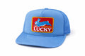 Naturally Lucky Trucker Hat – Light Blue Foam Mesh Hat, Lucky Rabbit Patch, Country Western Snapback