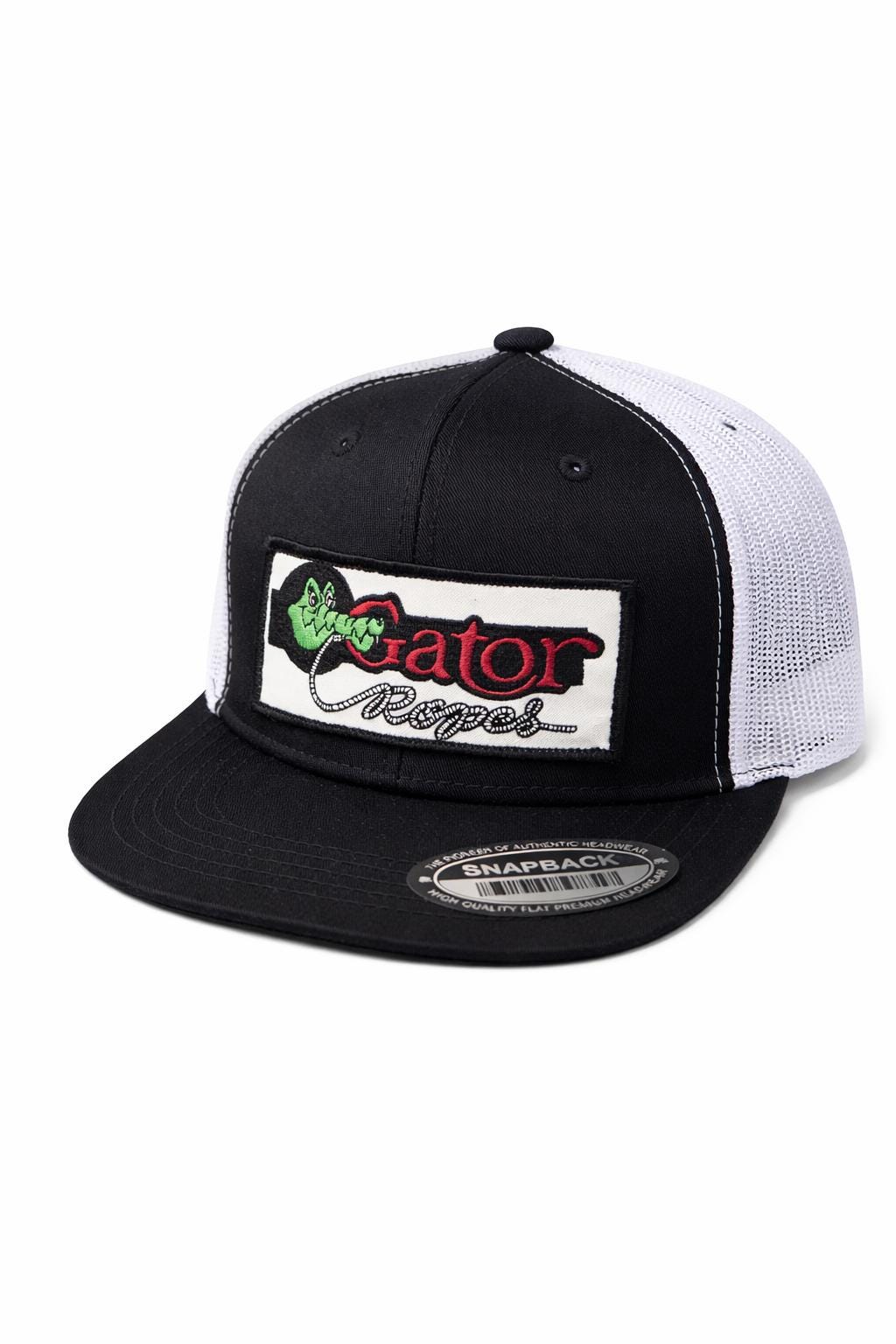 Gator Ropes Snapback Hat | Trucker Style Cap | Embroidered Patch Hat | Black & White Flat Bill