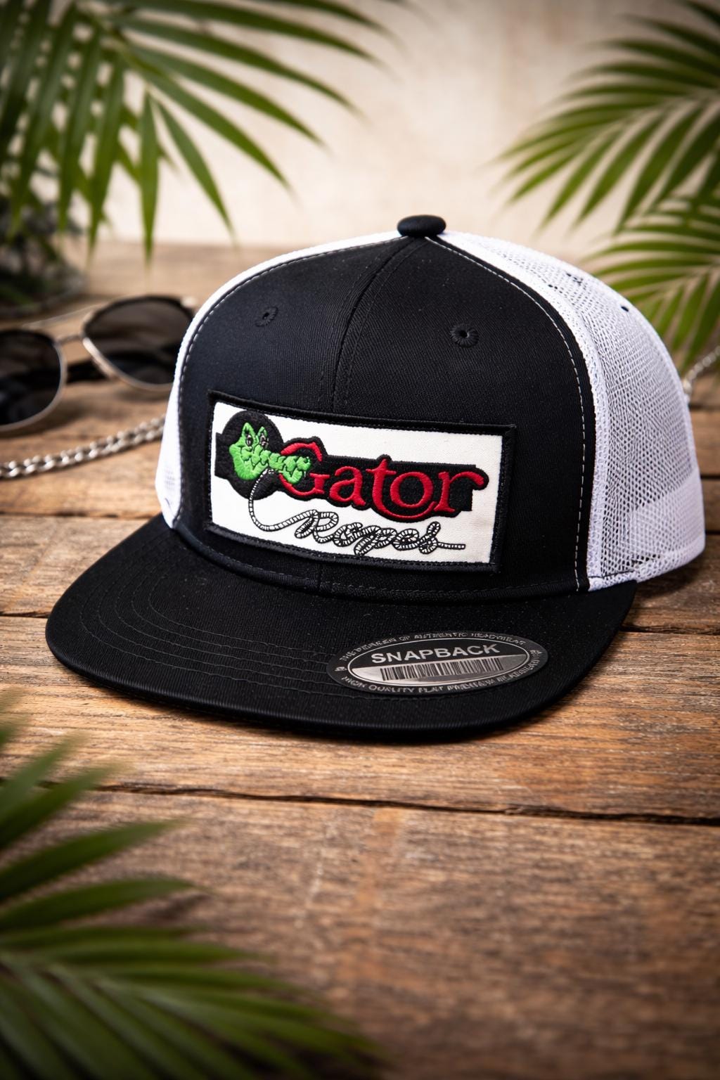 Gator Ropes Snapback Hat | Trucker Style Cap | Embroidered Patch Hat | Black & White Flat Bill