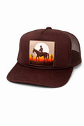 Western Cowboy Trucker Hat | Desert Sunset Patch Cap | Brown Snapback Hat | Western Style Hat | Rodeo Cowboy Cap