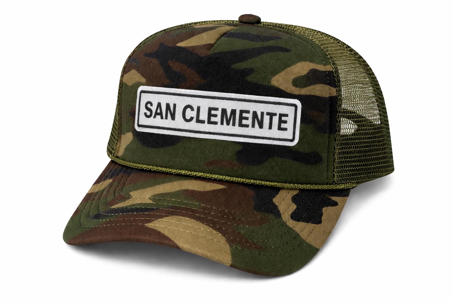 San Clemente Hat, Camo Trucker Hat, Otto Snapback Cap, California Beach Hat, Surf Style Hat, Mesh Back Hat