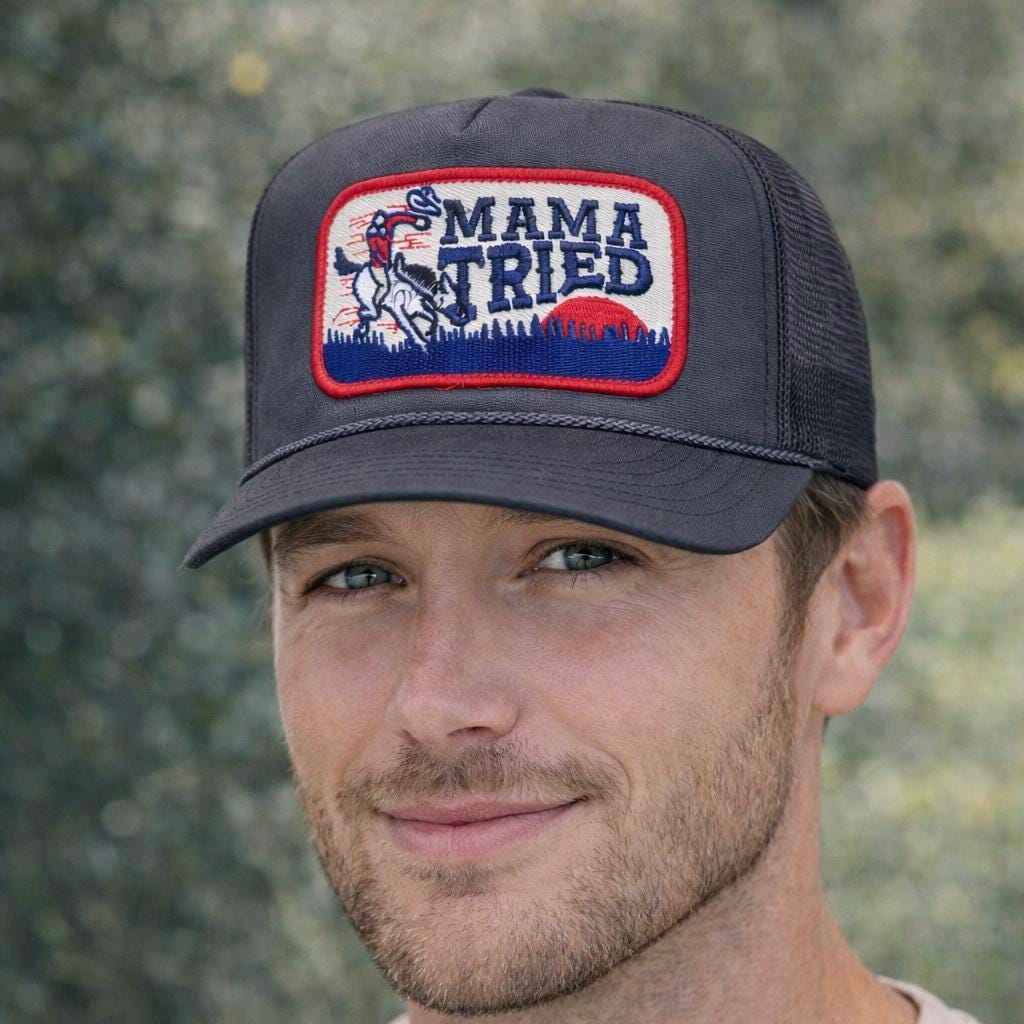 Mama Tried Trucker Hat Western Cowboy Patch Hat Charcoal Gray Trucker Cap Country Concert Hat Unisex Western Gift