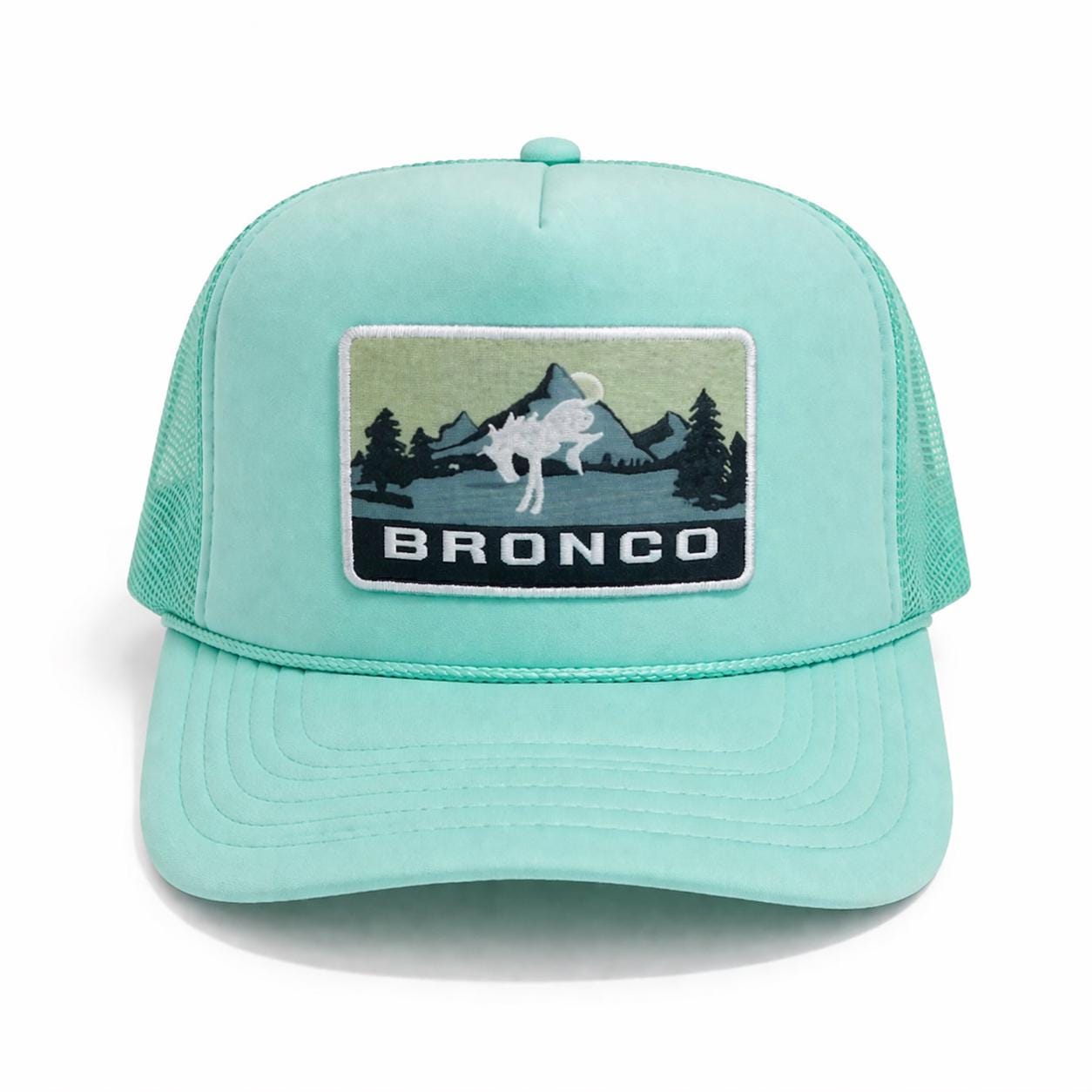 Mint Green Bronco Trucker Hat – Western Mountain Patch Snapback, Foam Mesh Hat, Cowgirl Summer Cap