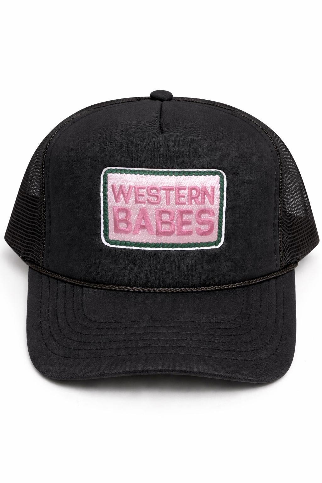 Western Babes Trucker Hat – Cute Cowgirl Hat, Beige Foam Mesh Snapback, Western Style Hat for Women