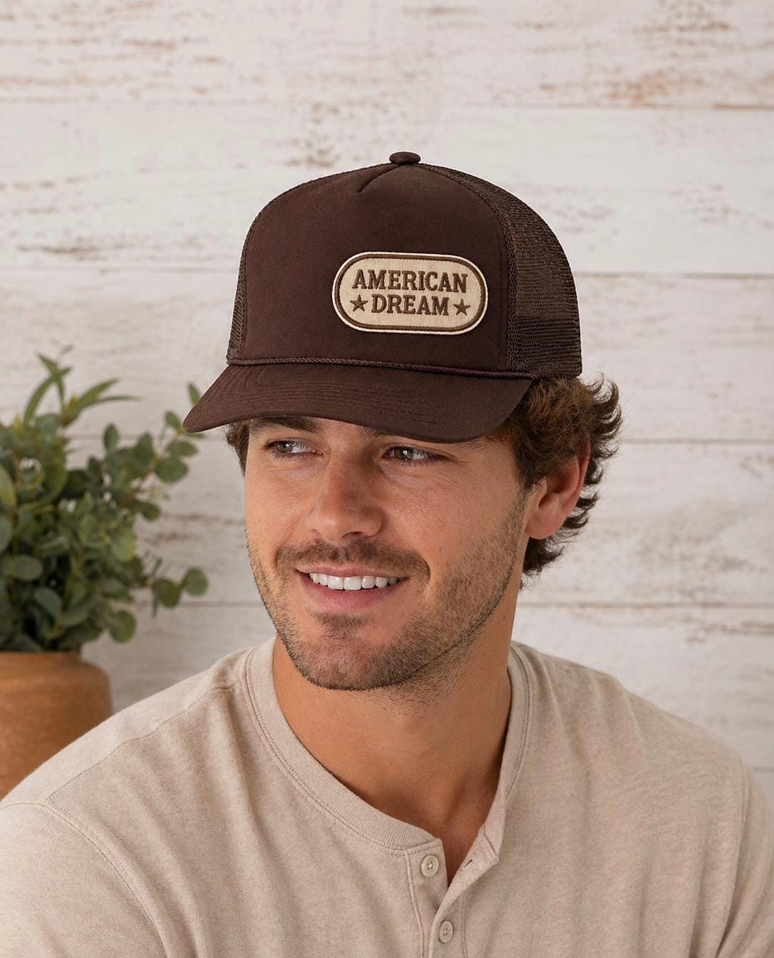 American Dream Trucker Hat, Brown Snapback Hat, Western Hat, Country Style Cap, Mesh Back Hat, Unisex Hat
