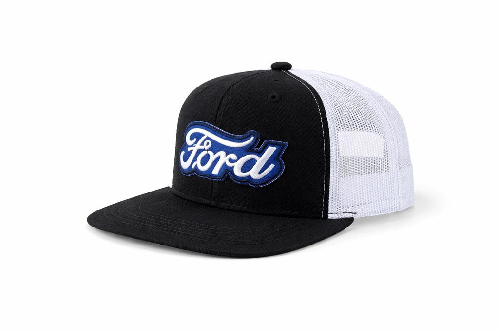 Ford Snapback Hat – Black White Trucker Cap, Mesh Back Hat, Flat Bill Snapback, Truck Hat, Gift for Him