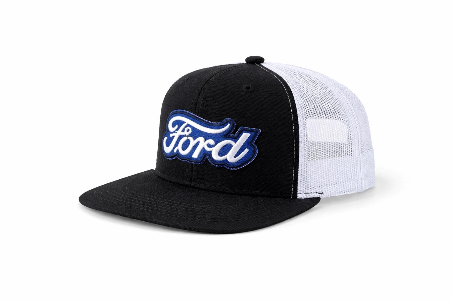 Ford Snapback Hat – Black White Trucker Cap, Mesh Back Hat, Flat Bill Snapback, Truck Hat, Gift for Him