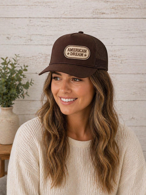 American Dream Trucker Hat, Brown Snapback Hat, Western Hat, Country Style Cap, Mesh Back Hat, Unisex Hat