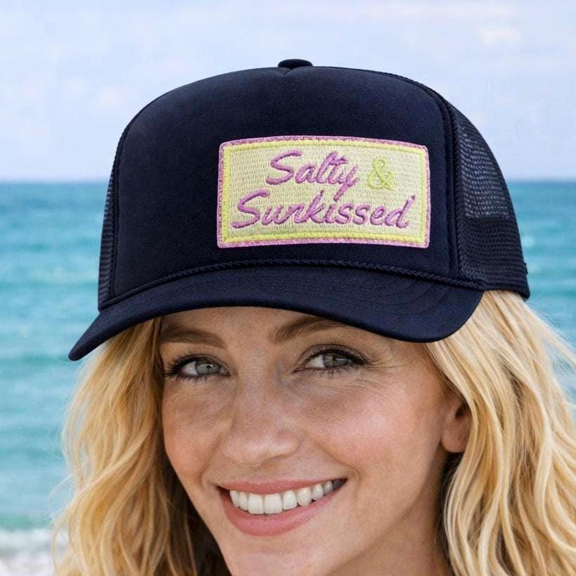 Salty Sunkissed Trucker Hat, Embroidered Beach Summer Cap, Coastal Cowgirl Style
